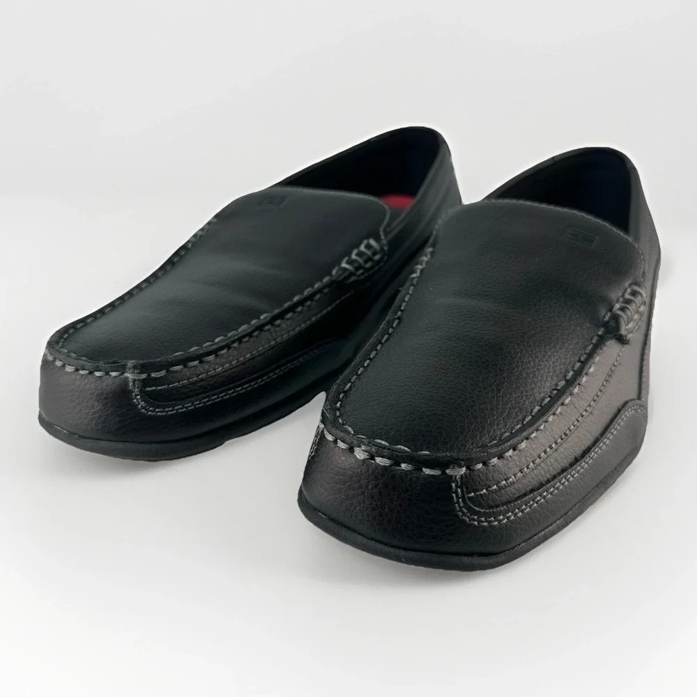 Tommy Hilfiger Mens Black Leather Driving Loafers Moc Toe Slip On Shoes Sz 9W